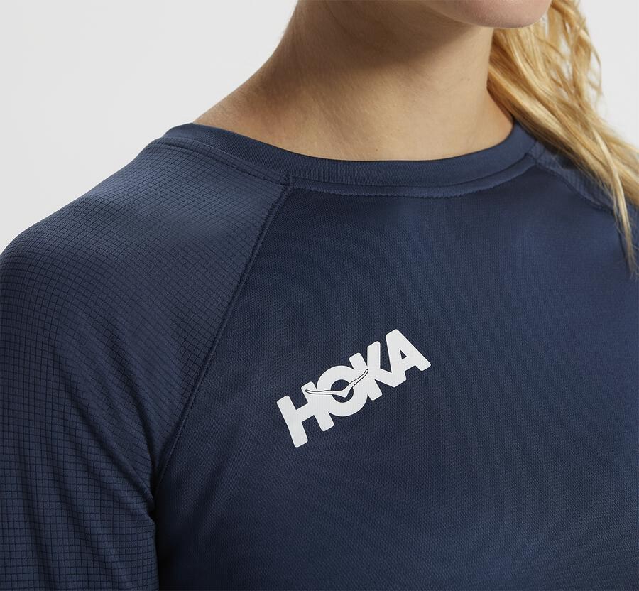 Haut Hoka One One Performance 3/4 Sleeve Femme - Bleu Marine - UCM-915048